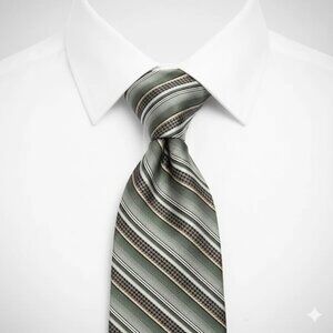 Joseph & Feiss Silk Tie Striped Repp Regimental Green Brown Formal Dress